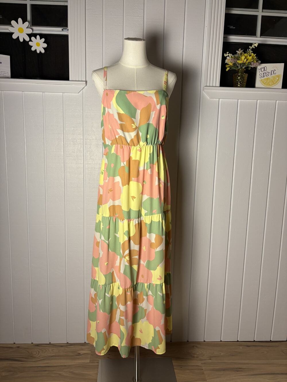 Social Standard Sanctuary Floral Tiered Maxi Dress Large Smocked Resort
